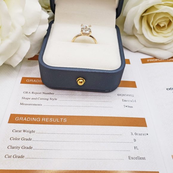 14K Yellow Gold 3 Carats Emerald Cut Moissanite Engagement Ring - Picture 12 of 14